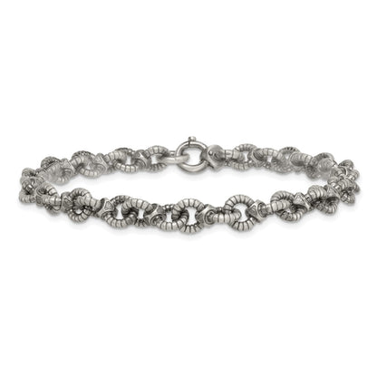 Sterling Silver Black Ruthenium-plated Brushed Fancy Textured Cable Link Mens 8.5 inch Bracelet