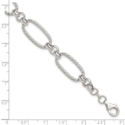 Sterling Silver Polished and Twisted Fancy Oval Link 7.5 inch Bracelet