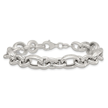 Sterling Silver Polished and Greek Key Links 7.5 inch Bracelet