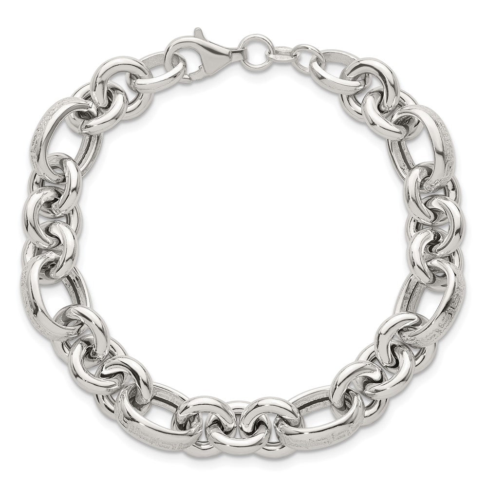 Sterling Silver Polished and Greek Key Links 7.5 inch Bracelet