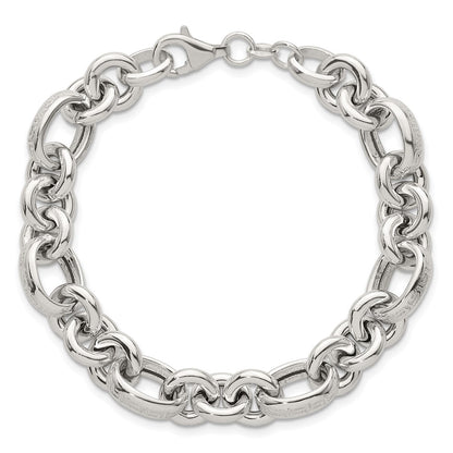 Sterling Silver Polished and Greek Key Links 7.5 inch Bracelet