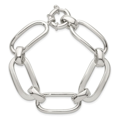 Sterling Silver Polished Long Oval and Round Link 7.5 inch Bracelet