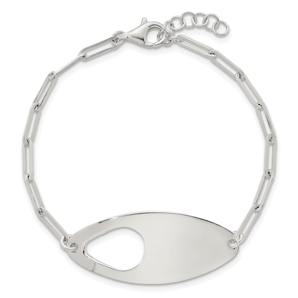 Sterling Silver Fancy Geometric Center with Paperclip Link 7 inch with 0.5 inch Extension Bracelet