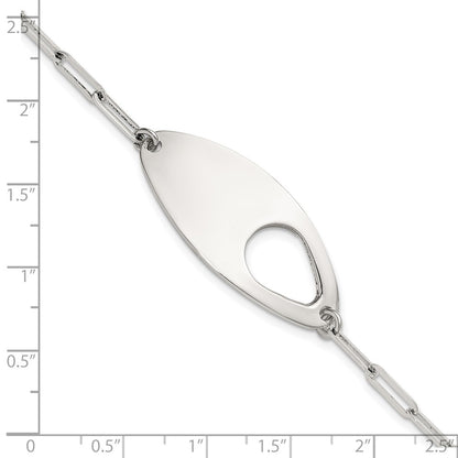 Sterling Silver Fancy Geometric Center with Paperclip Link 7 inch with 0.5 inch Extension Bracelet