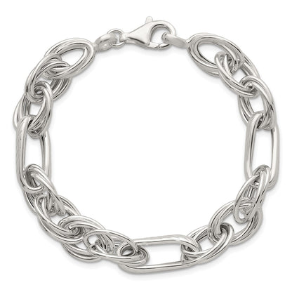 Sterling Silver Polished and Textured Triple Link and Twisted Link 8 inch Bracelet