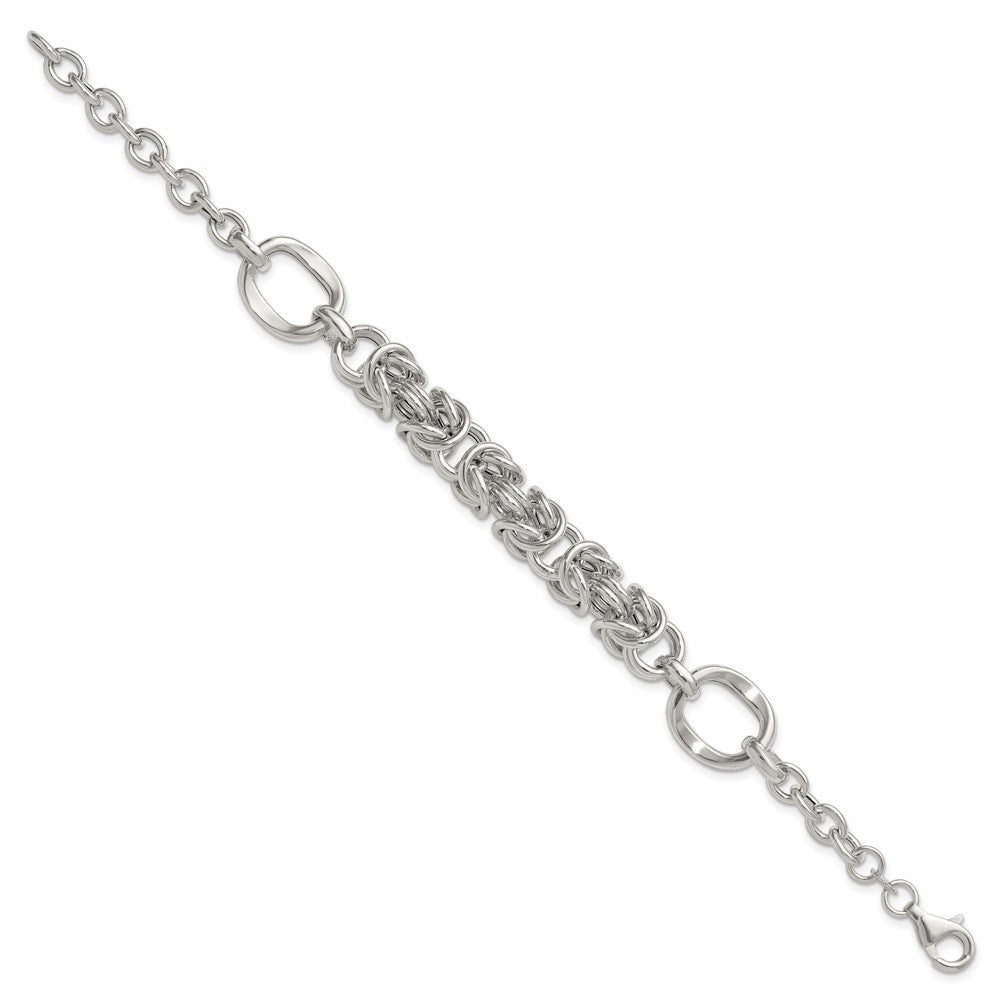 Sterling Silver Polished Fancy Byzantine Center 7.75 inch Bracelet
