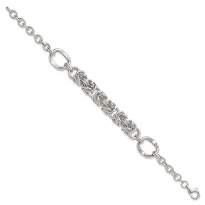 Sterling Silver Polished Fancy Byzantine Center 7.75 inch Bracelet