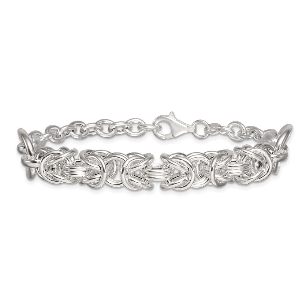 Sterling Silver Polished Fancy Byzantine Center 7.75 inch Bracelet