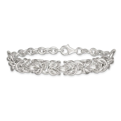 Sterling Silver Polished Fancy Byzantine Center 7.75 inch Bracelet