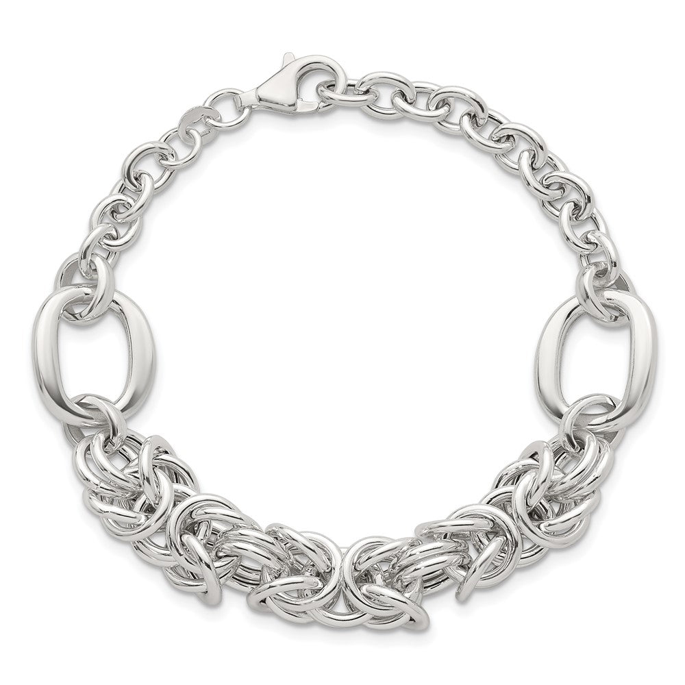 Sterling Silver Polished Fancy Byzantine Center 7.75 inch Bracelet