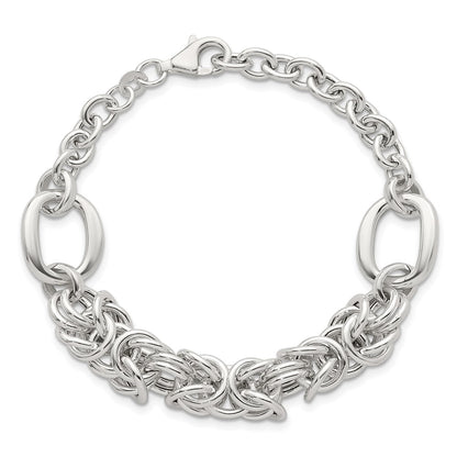 Sterling Silver Polished Fancy Byzantine Center 7.75 inch Bracelet