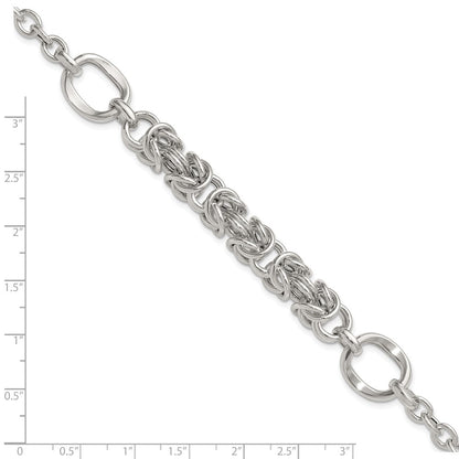 Sterling Silver Polished Fancy Byzantine Center 7.75 inch Bracelet