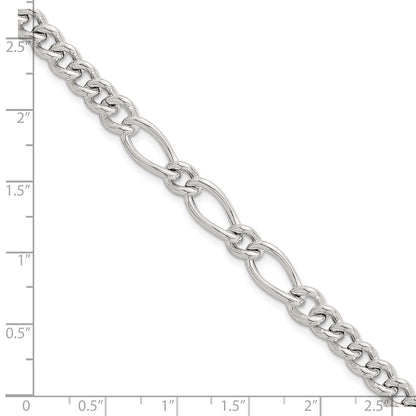 Sterling Silver Polished Mixed Curb Link 6.75 Inch with 1 Inch Extension Bracelet