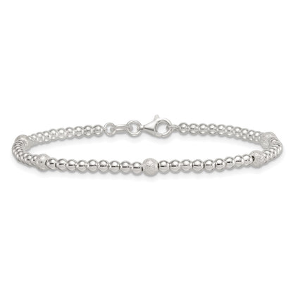 Sterling Silver Polished and Textured Beaded 7.5 inch 5-Station Bracelet