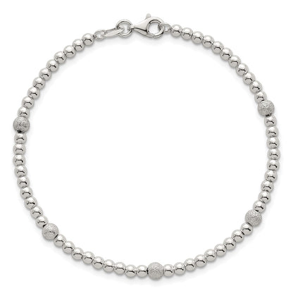 Sterling Silver Polished and Textured Beaded 7.5 inch 5-Station Bracelet