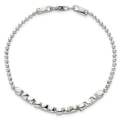 Sterling Silver Polished and Beaded 4-Hearts 7.25 Inch Bracelet