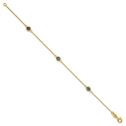 Sterling Silver Gold -tone Polished and Glass Evil Eye 7.25 inch Bracelet