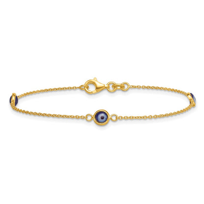 Sterling Silver Gold -tone Polished and Glass Evil Eye 7.25 inch Bracelet