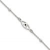 Sterling Silver Polished Beaded Black Enamel Evil Eye 7 inch with 1 inch Extension Bracelet