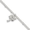 Sterling Silver Polished and Beaded White CZ Palm Tree Dangle Double Strand 7.5 inch Bracelet