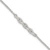 Sterling Silver Polished Pave CZ Cable Link 6.75 Inch with 0.5 Inch Extension Bracelet