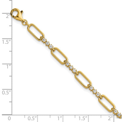 Sterling Silver Gold-tone Polished CZ and Paperclip Link 7 Inch with 1 Inch Extension Bracelet