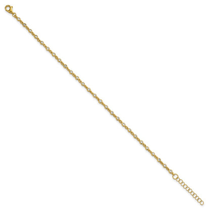 Sterling Silver Gold-tone Polished CZ Station 6.5 Inch with 1 Inch Extension Bracelet