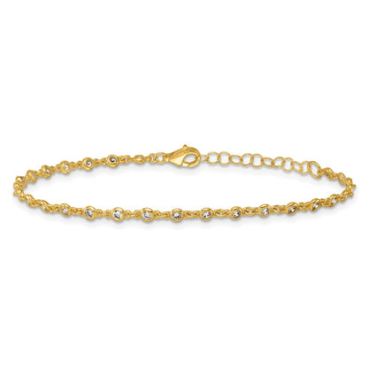 Sterling Silver Gold-tone Polished CZ Station 6.5 Inch with 1 Inch Extension Bracelet