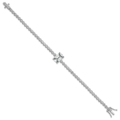 Sterling Silver Rhodium-plated Polished Round and Emerald-cut CZ 7.25 Inch Bracelet