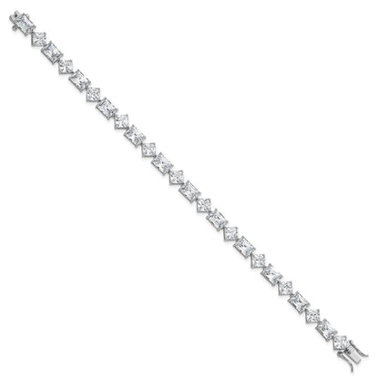Sterling Silver Rhodium-plated Polished Fancy Princess and Emerald-cut CZ 7.25 Inch Bracelet