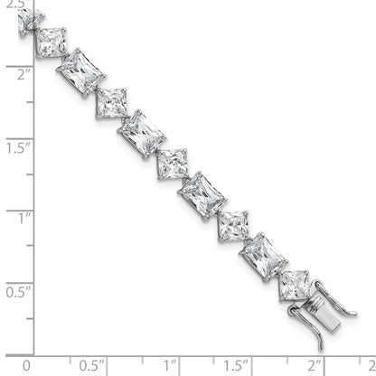 Sterling Silver Rhodium-plated Polished Fancy Princess and Emerald-cut CZ 7.25 Inch Bracelet