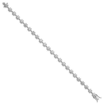 Sterling Silver Rhodium-plated Polished Round CZ in Hexagon Setting 8 Inch Bracelet