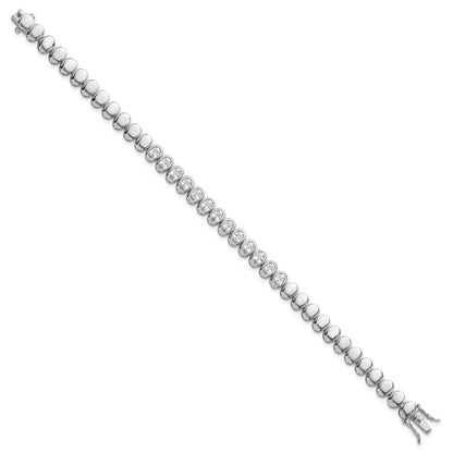 Sterling Silver Rhodium-plated Polished Oval Bezel CZ 7.25 Inch Bracelet