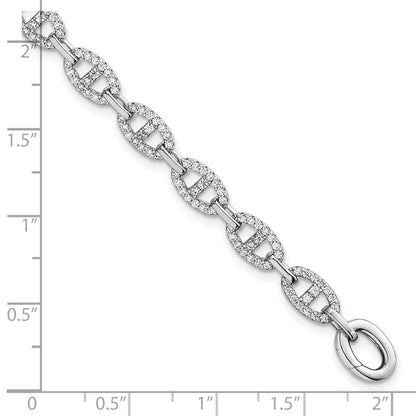 Sterling Silver Rhodium-plated Polished CZ Anchor/Mariner Link 7.25 inch Bracelet