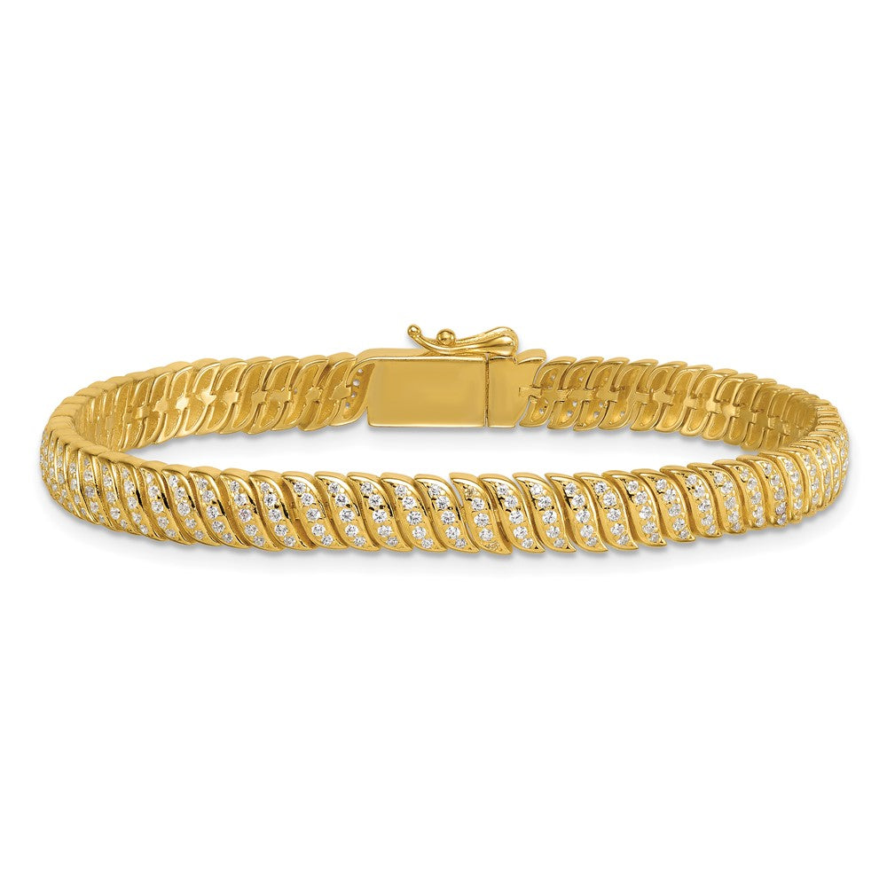 Sterling Silver Gold-Tone Polished Fancy CZ S-Link 7 Inch Bracelet