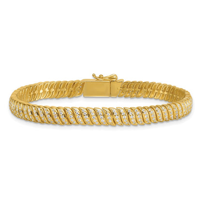 Sterling Silver Gold-Tone Polished Fancy CZ S-Link 7 Inch Bracelet