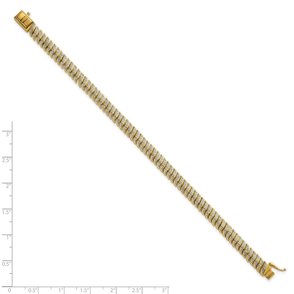 Sterling Silver Gold-Tone Polished Fancy CZ S-Link 7 Inch Bracelet