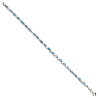 Sterling Silver Polished Blue Agate Beaded 7.5 inch Bracelet
