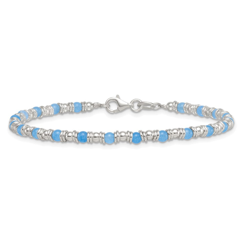 Sterling Silver Polished Blue Agate Beaded 7.5 inch Bracelet