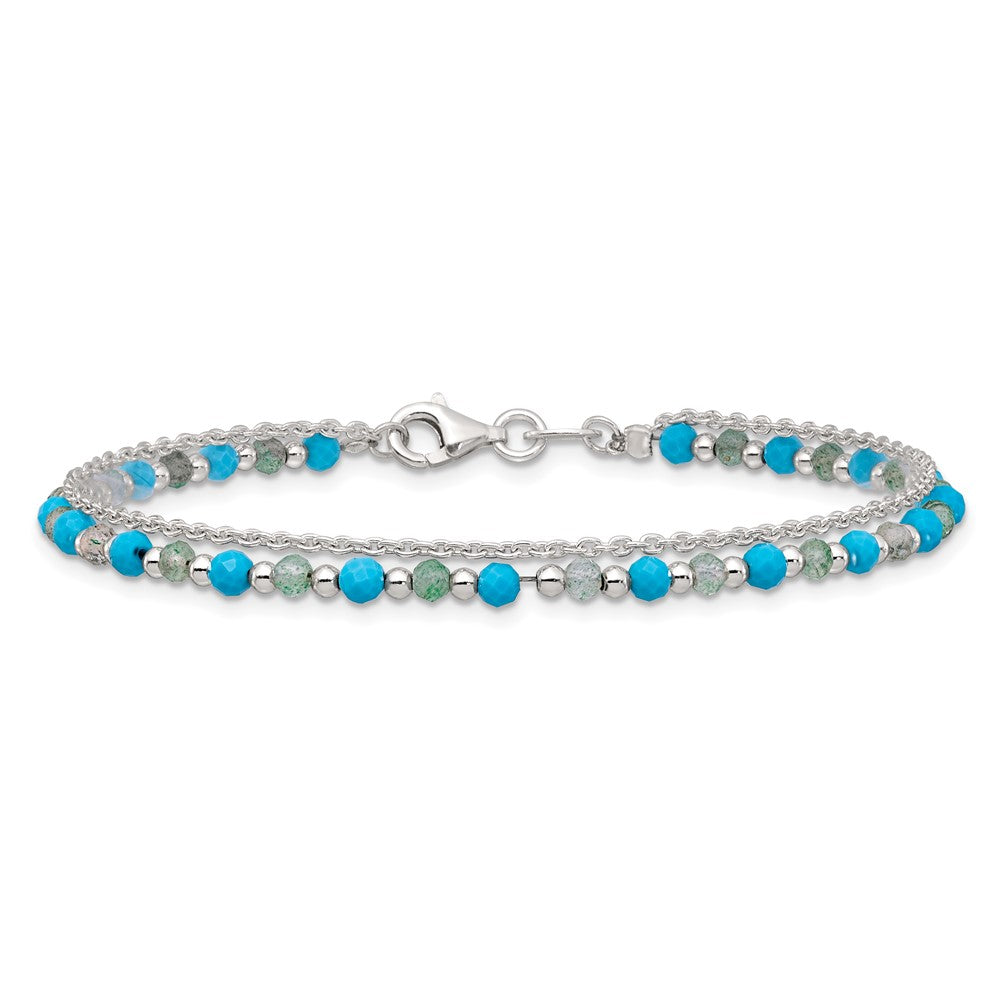 Sterling Silver Green Aventurine and Turquoise Beaded Bracelet