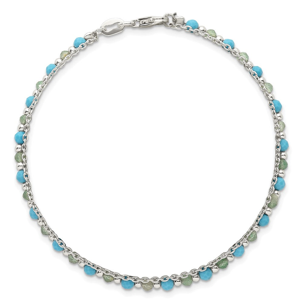 Sterling Silver Green Aventurine and Turquoise Beaded Bracelet