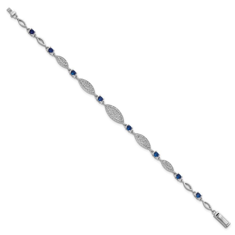 Sterling Silver Rhodium-plated Marquise Blue and White CZ Oval Link 7 inch Bracelet