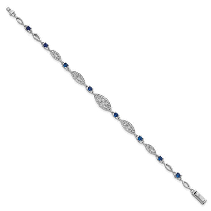 Sterling Silver Rhodium-plated Marquise Blue and White CZ Oval Link 7 inch Bracelet