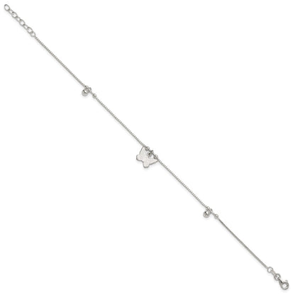Sterling Silver Beaded Butterfly 9 inch Plus 1 inch Extender - Total 10 inch Anklet
