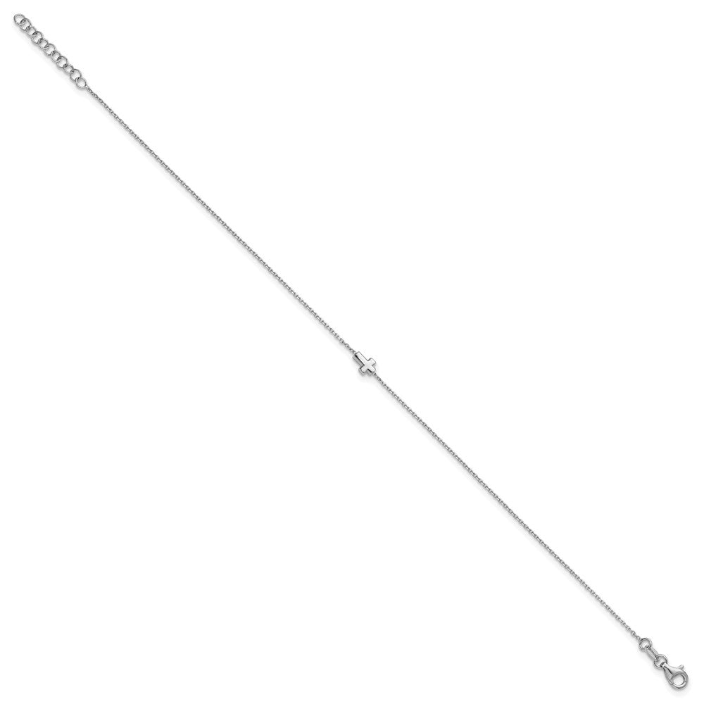 Sterling Silver Rhodium-plated Cross 9 inch Plus 1 inch Extender - Total 10 inch Anklet
