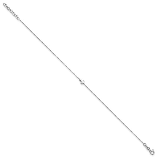Sterling Silver Rhodium-plated Cross 9 inch Plus 1 inch Extender - Total 10 inch Anklet
