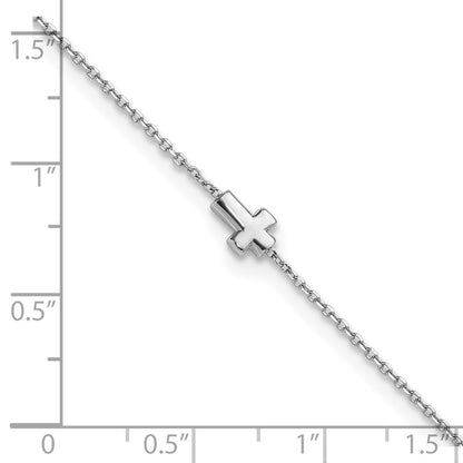 Sterling Silver Rhodium-plated Cross 9 inch Plus 1 inch Extender - Total 10 inch Anklet