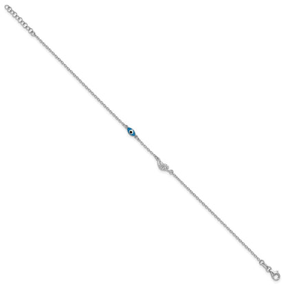 Sterling Silver Rhodium-plated Enamel Eye and Leaf 9 inch Plus 1 inch Extender - Total 10 inch Anklet