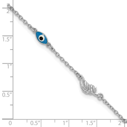 Sterling Silver Rhodium-plated Enamel Eye and Leaf 9 inch Plus 1 inch Extender - Total 10 inch Anklet