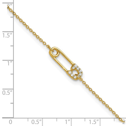Sterling Silver Gold-tone CZ Safety Pin 9 inch Plus 1 inch Extender - Total 10 inch Anklet